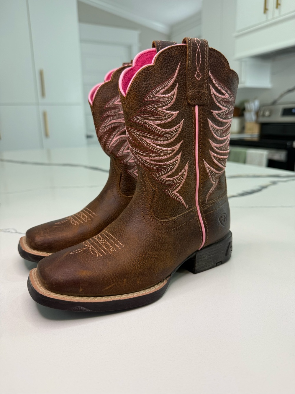 Ariat Kids Firecatcher Rowdy Brown Pink Western Cowboy Boots 10042413 Size US 11